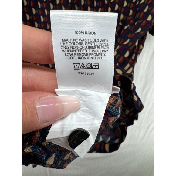 Express Men Button Shirt Sz XL Navy Geometric Print Short Slv Rayon Modern Artsy - Picture 4 of 9